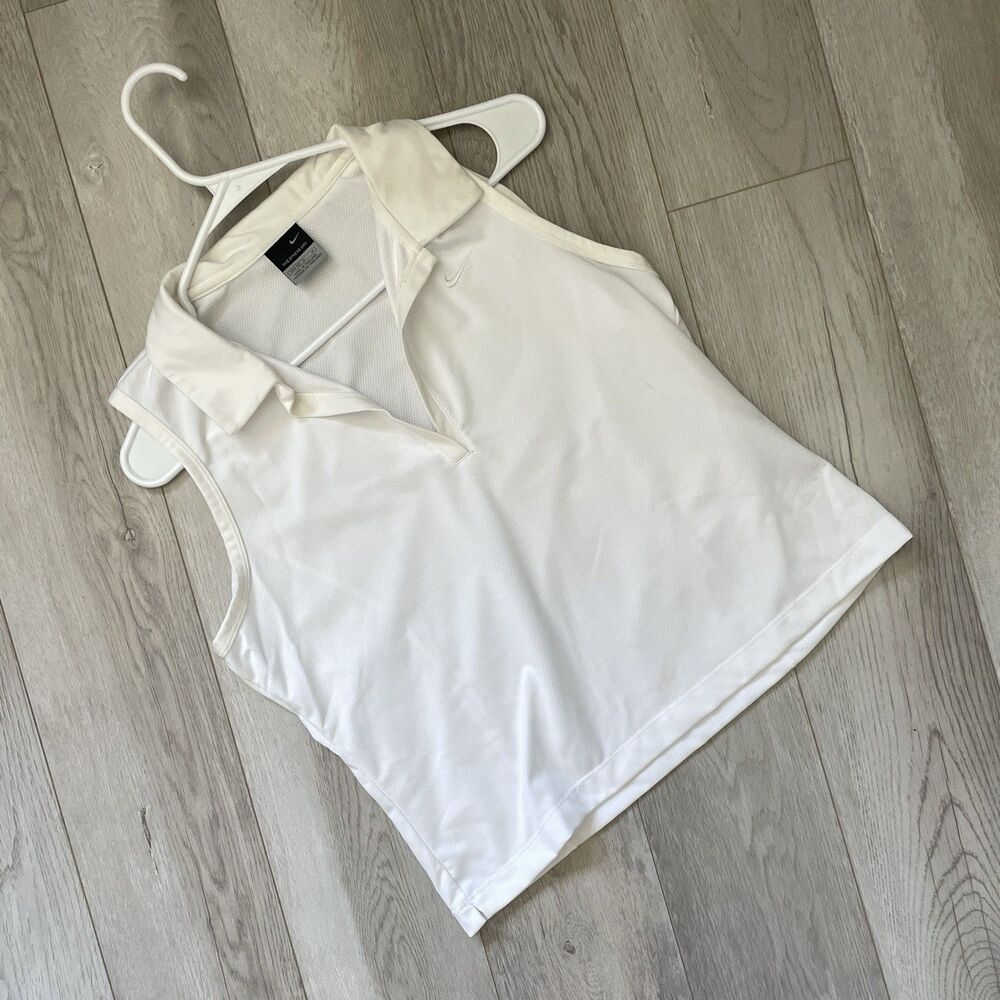 Vintage Nike Polo Tank crop workout womens White medium y2k sporty retro preppy